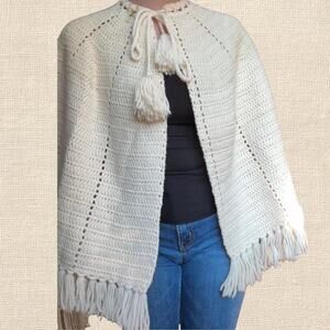 !Handmade! Whimsy Off White Crochet Cape